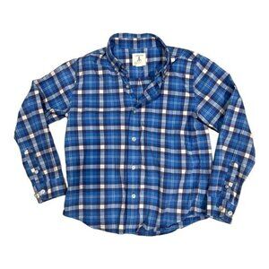 Land's End Kids Size 7 Plaid Button-Up Shirt Blue & White Long Sleeve Cotton